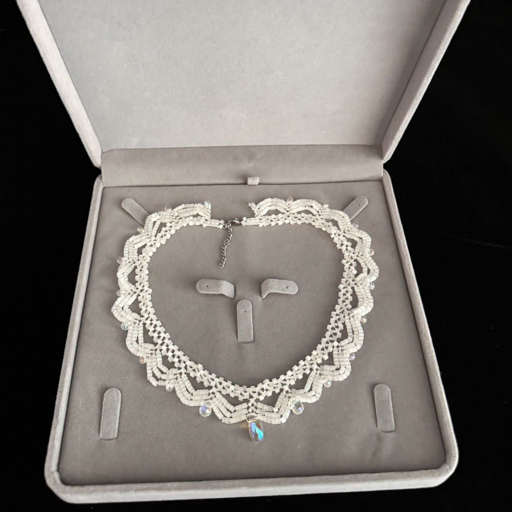 Handwoven White Opal Crystal Beaded Lace Necklace / Bracelet