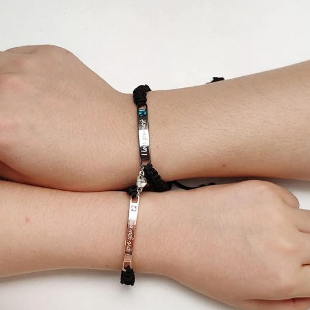 Couple Relationship Engraved Adjustable Braided Cord Bracelet