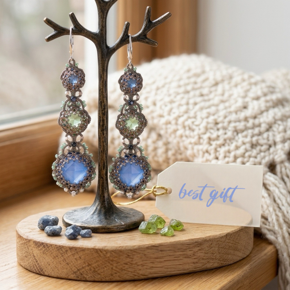 Handwoven Beaded Long Drop Multicolor Crystal Statement Earrings