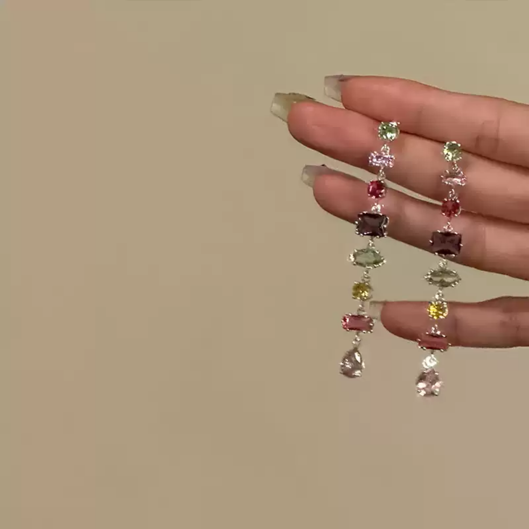 Dopamine Colorful Crystal Rainbow Gemstone Statement Necklace / Bracelet / Earrings