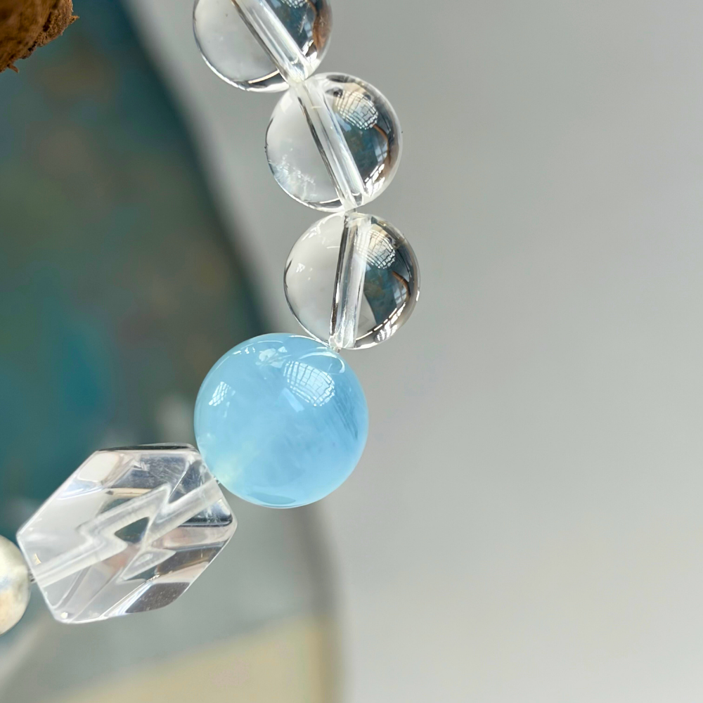 Aquamarine Clear Quartz Hematite Balance Bracelet