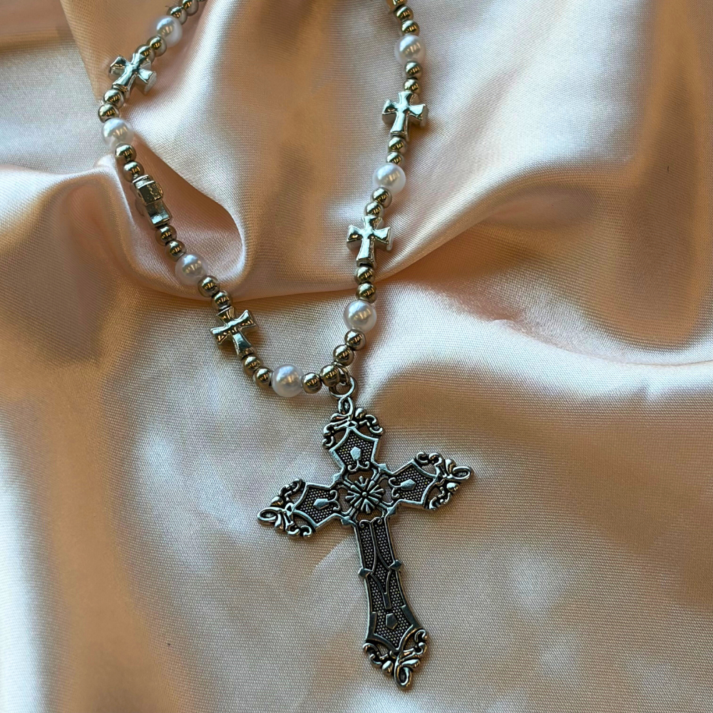 Pearl Metal Radiance Vintage Cross Necklace