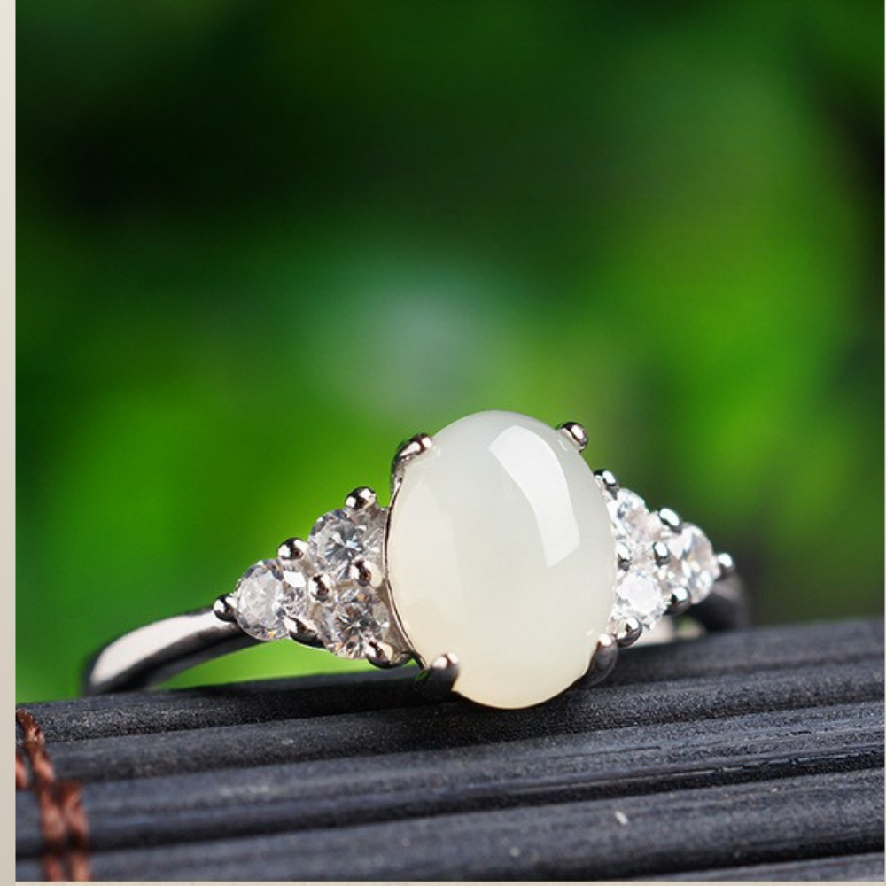 Hetian Jade Clear Quartz Serenity Ring