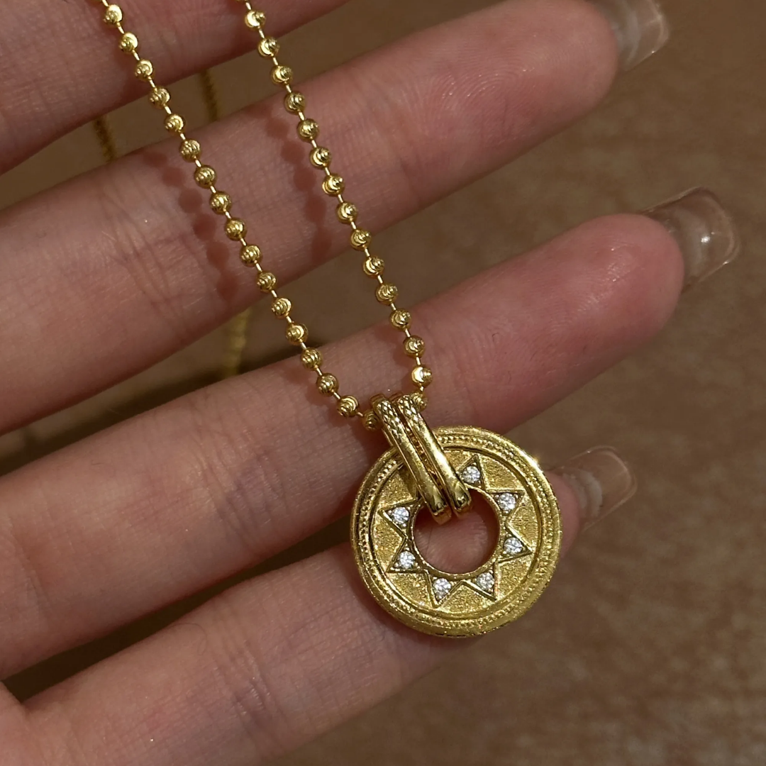 Double Sided Starburst Wheel Artificial Diamond Necklace