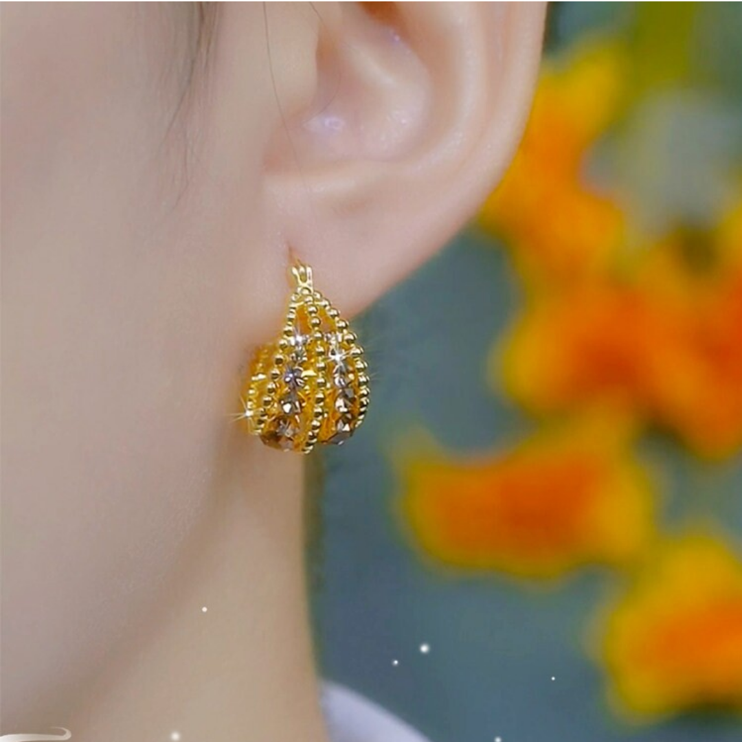 Gold Plated Cubic Zirconia Dome Hoop Vintage Statement Earrings