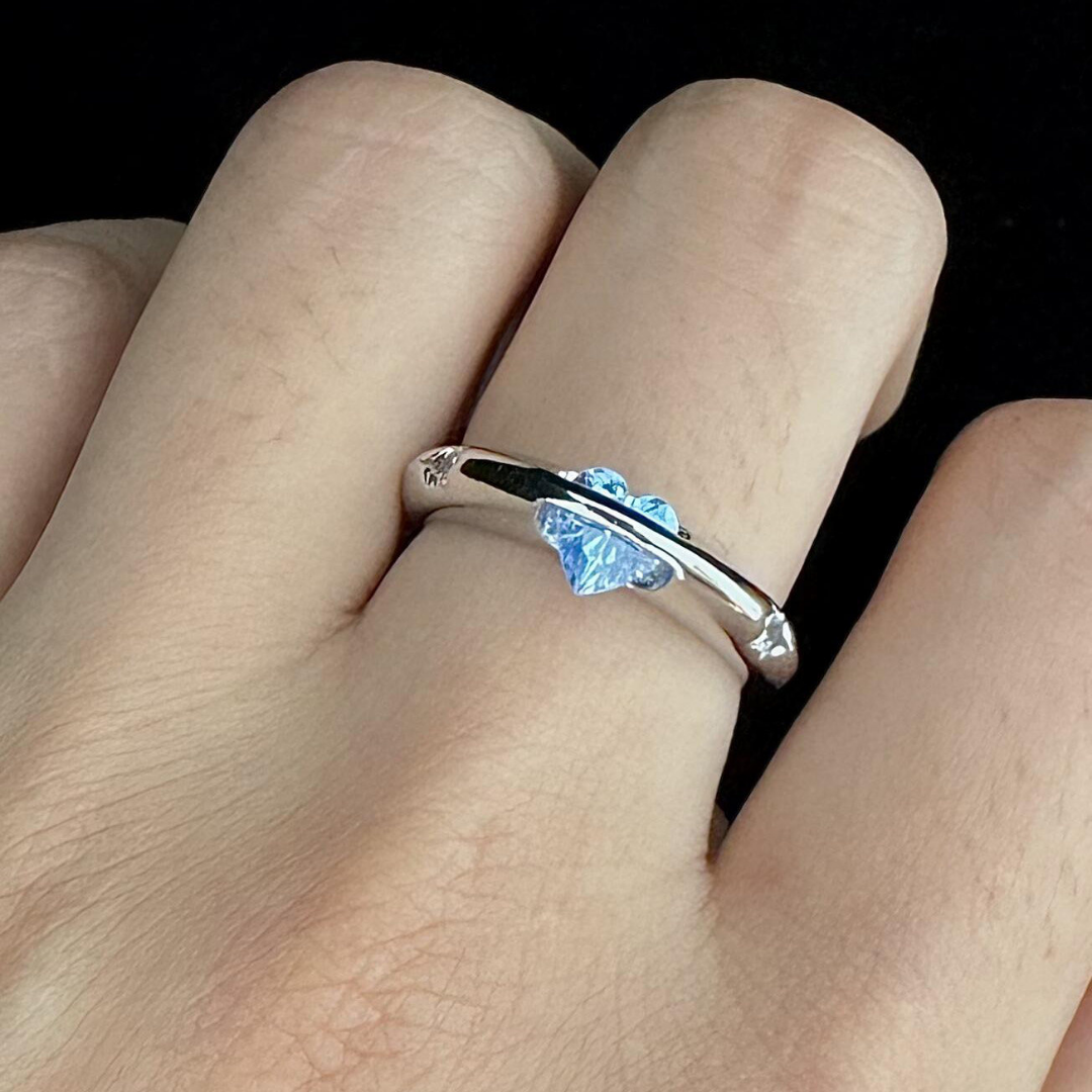 Ocean Blue Heart Zircon Open Adjustable  Ring