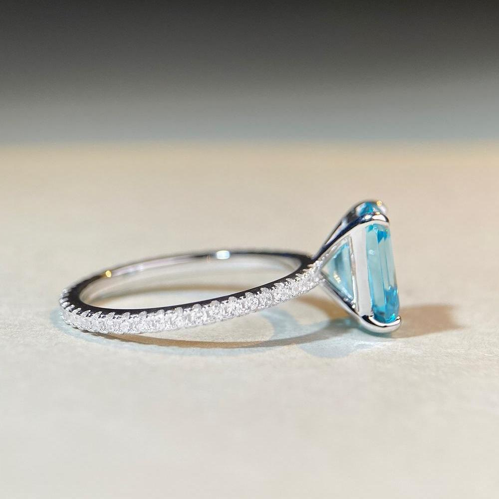 Aquamarine Radiant Emerald-Cut Healing Ring