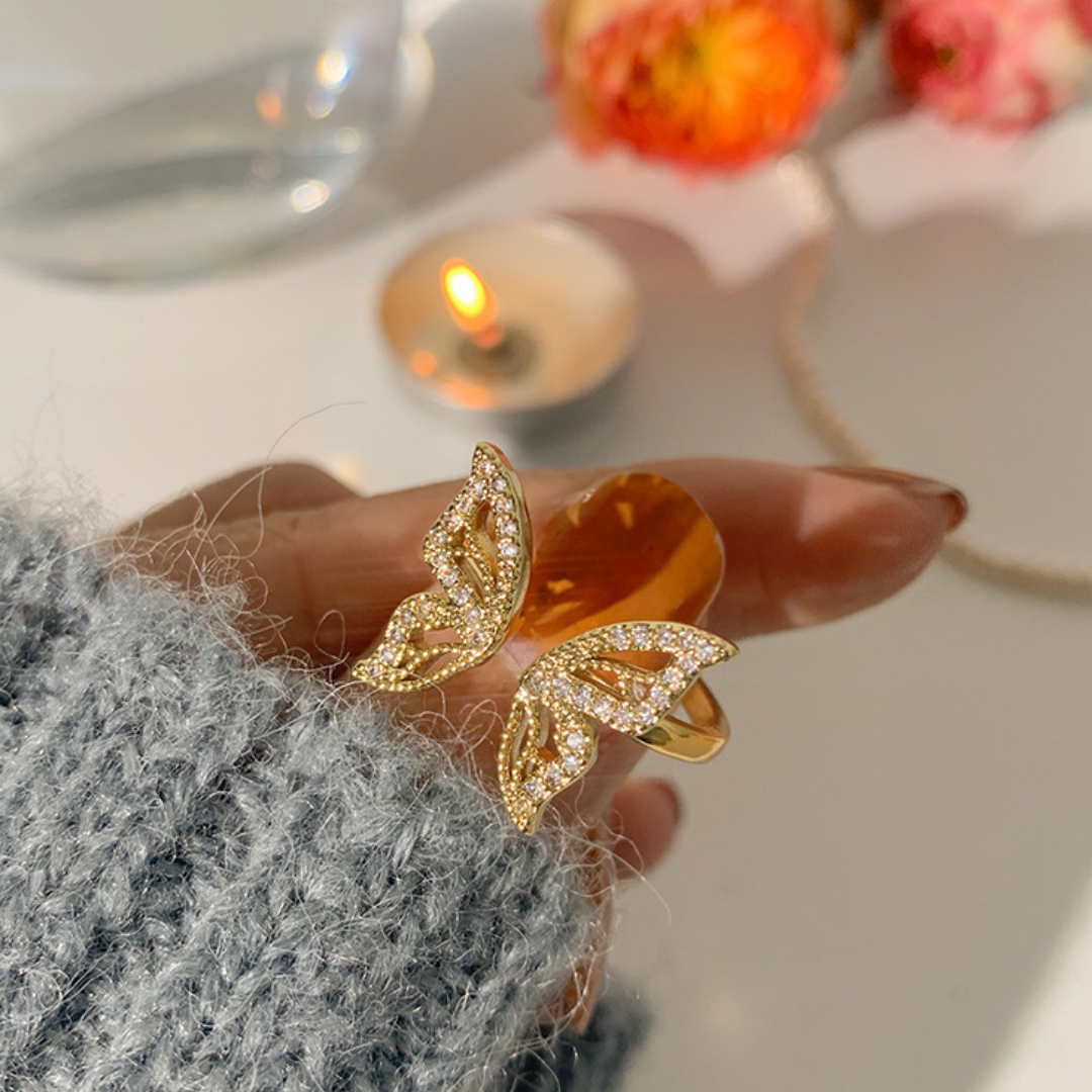 Adjustable Gold Butterfly Open Ring Dainty Wrap Ring