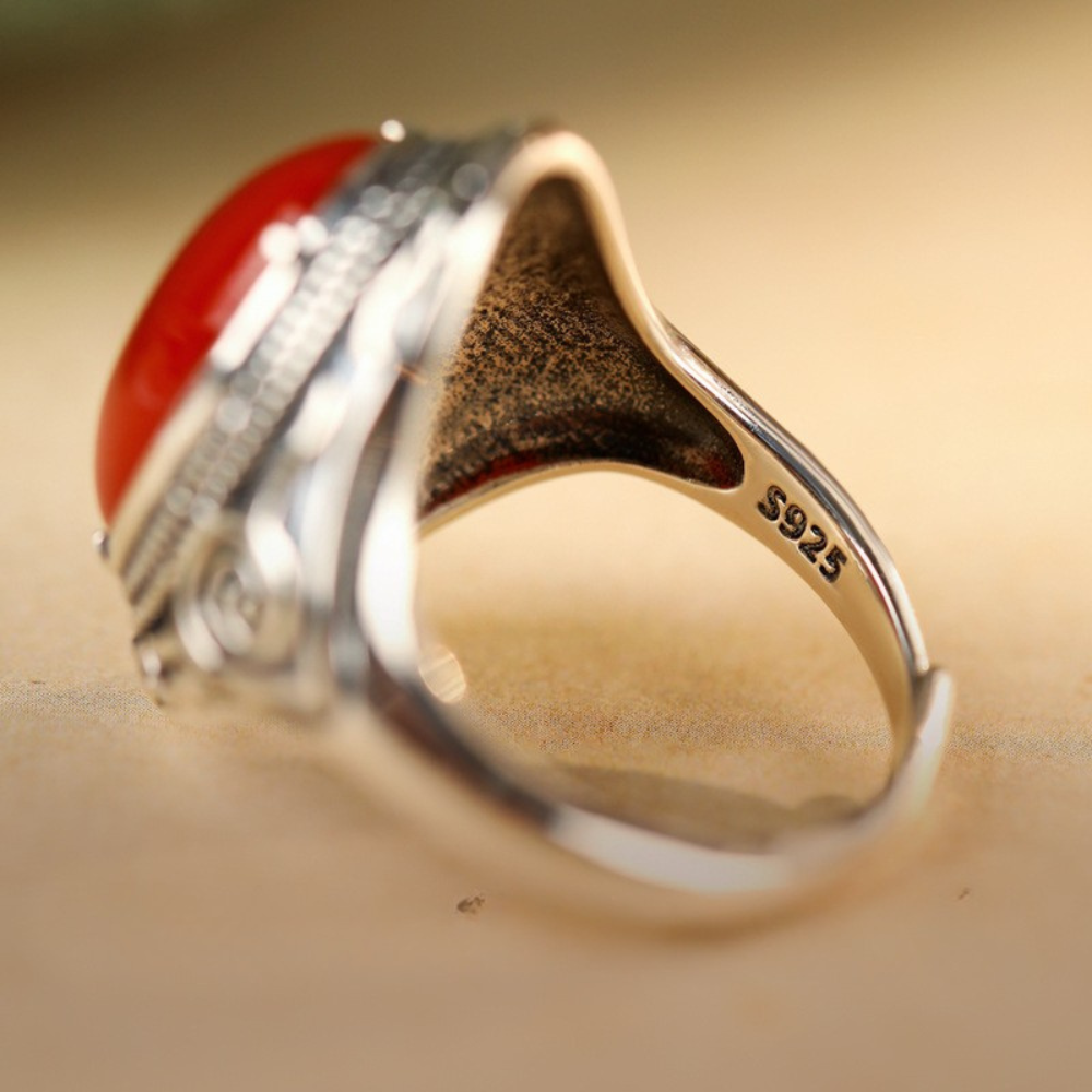 Red Agate Silver Cloud Healing Ring