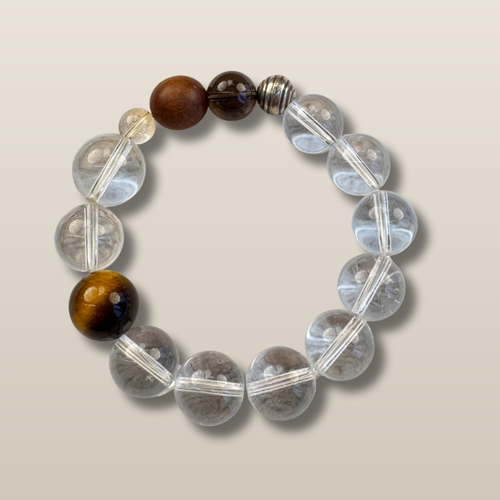 Tiger’s Eye Smoky Quartz Wooden Balance Bracelet