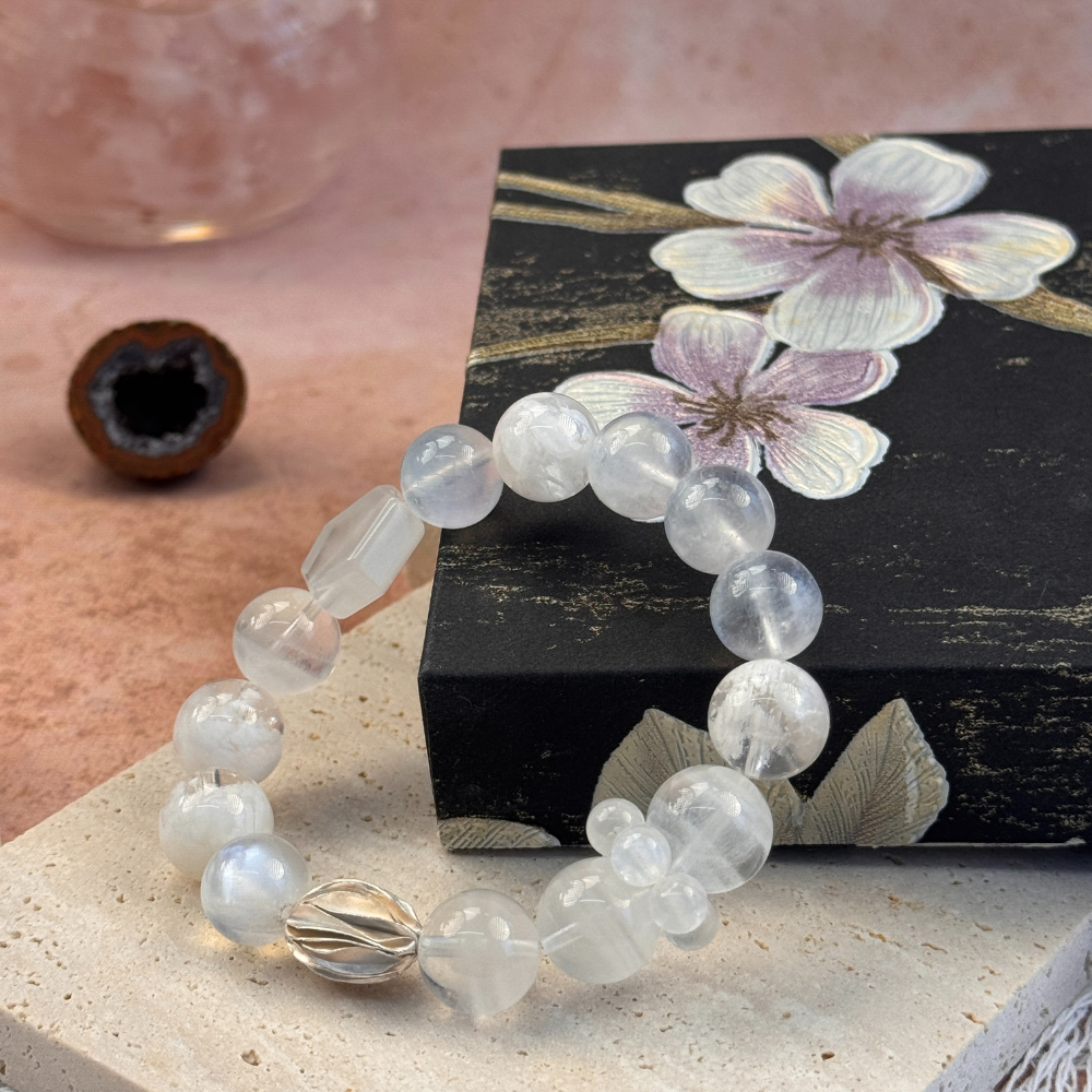 Moonstone Clear Quartz Silver Balance Bracelet
