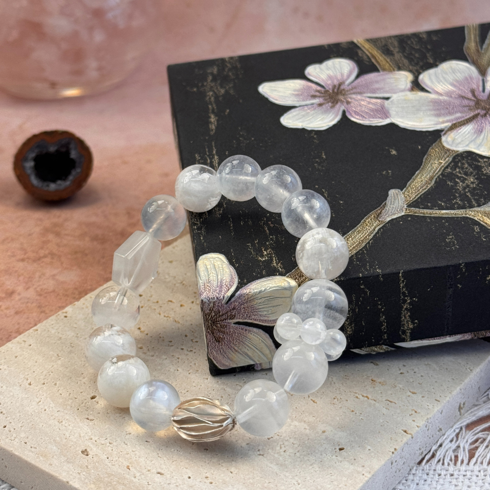 Moonstone Clear Quartz Silver Balance Bracelet