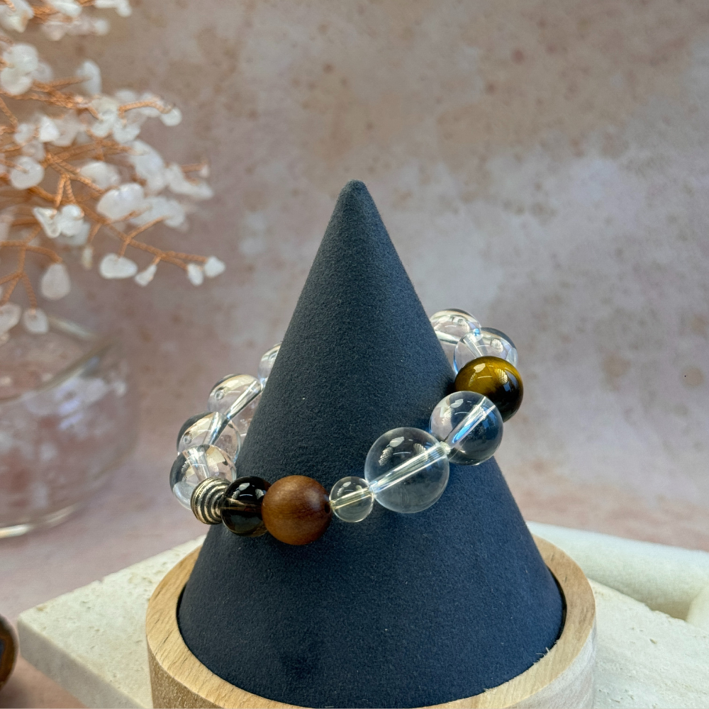 Tiger’s Eye Smoky Quartz Wooden Balance Bracelet