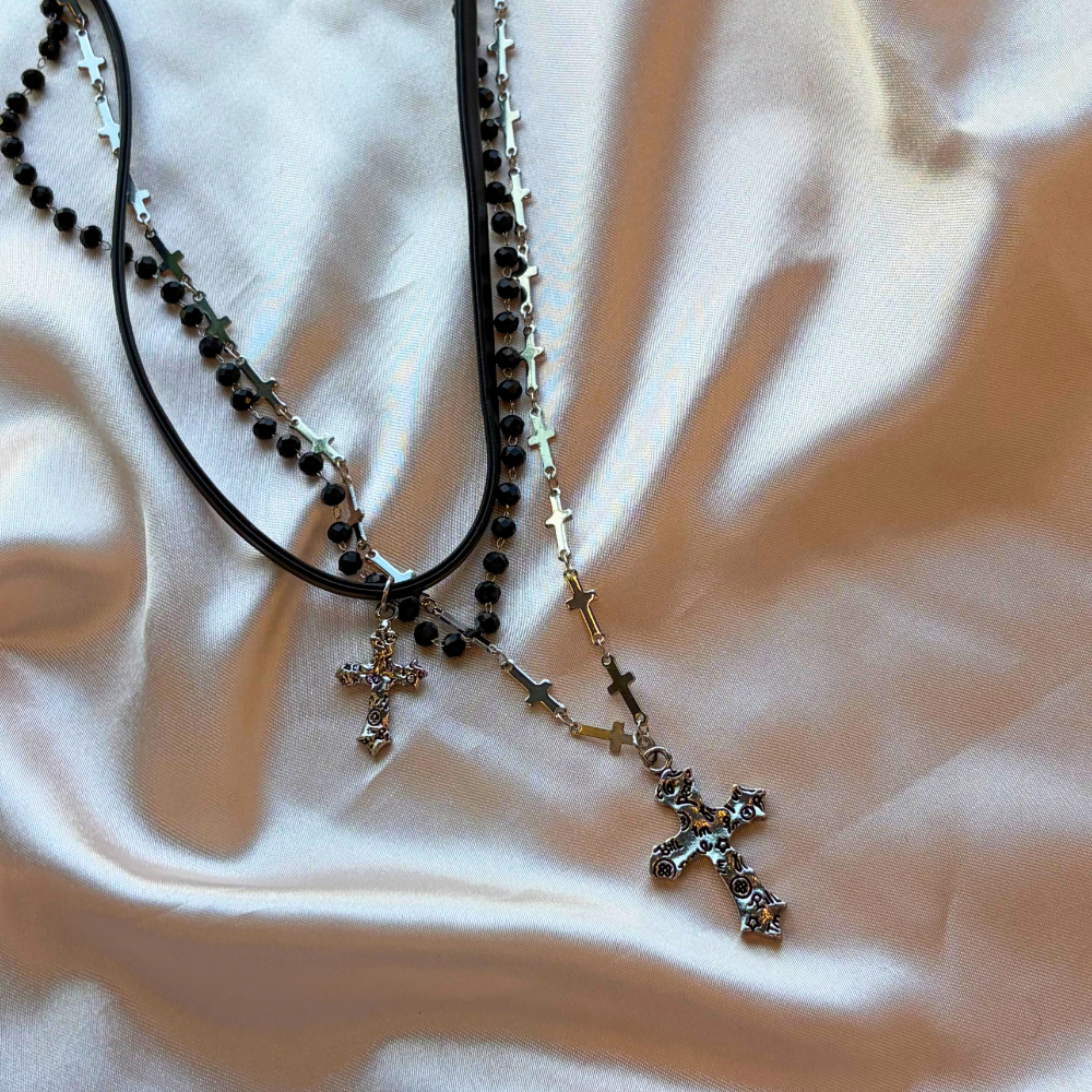 Metal Radiance Layered Cross Necklace