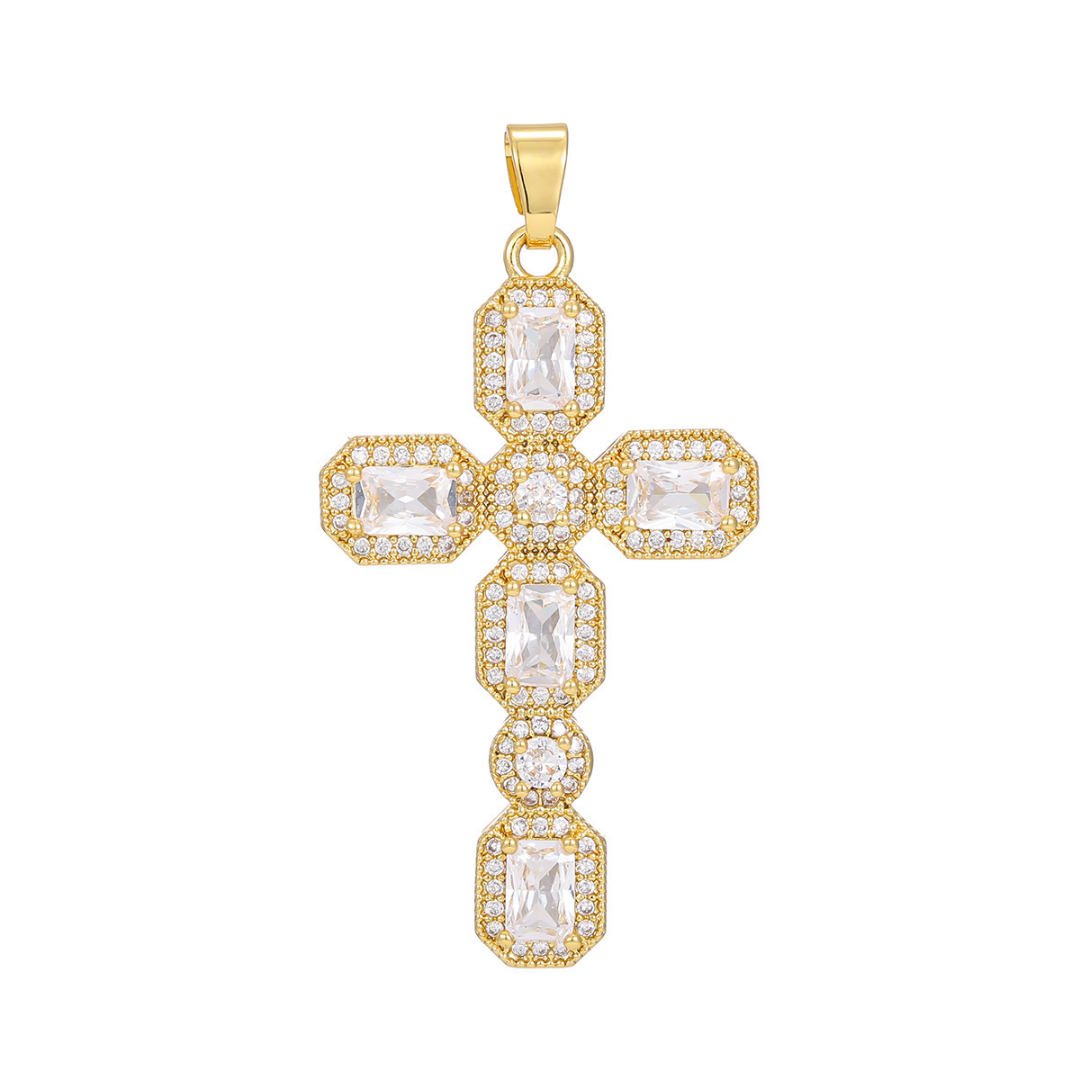 Micro Pave Multicolor Zirconia Cross Pendant Necklace