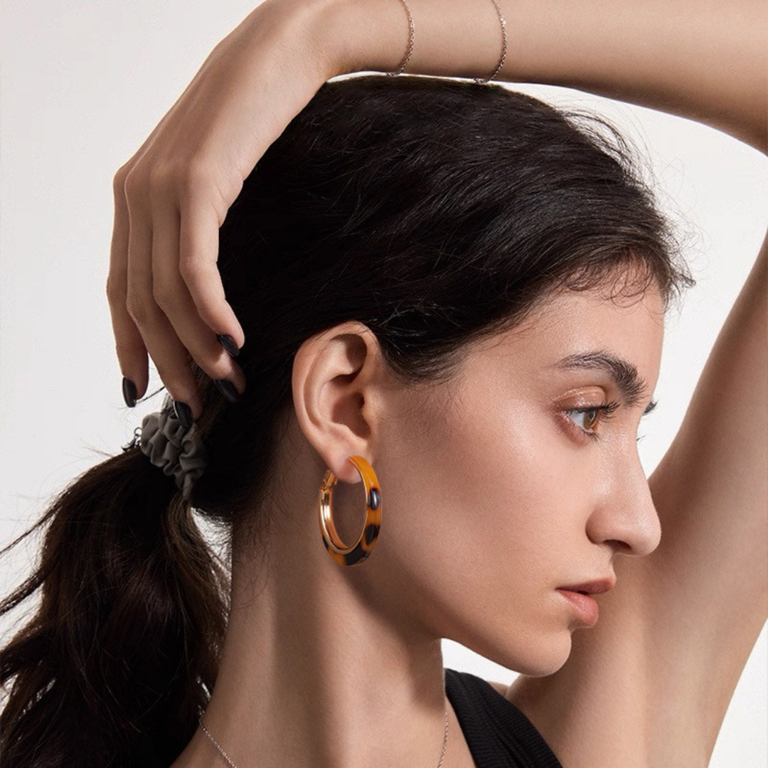 Vintage Tortoiseshell C-Shaped Hoop Statement Earrings