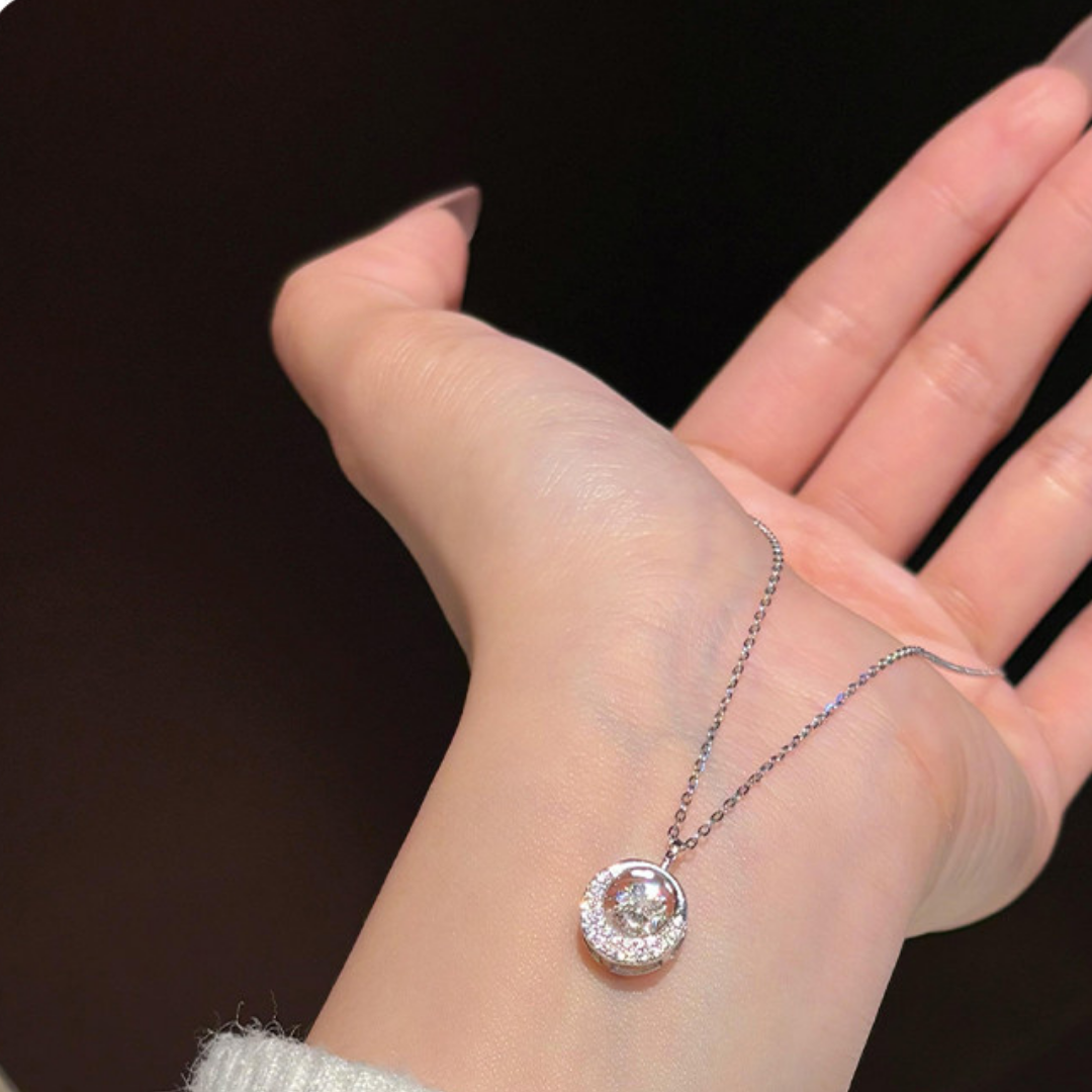 Dancing Heart Rotating Diamond Sterling Pendant Necklace