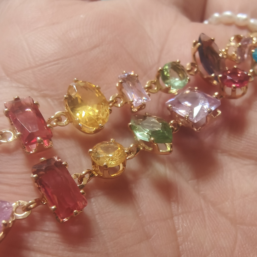 Dopamine Colorful Crystal Rainbow Gemstone Statement Necklace / Bracelet / Earrings