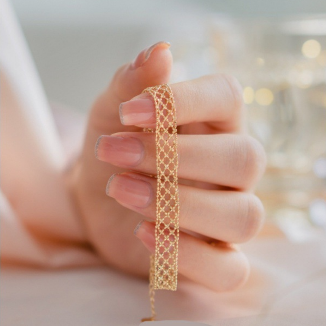Gold Beaded Mesh Adjustable Minimalist Bracelet Ring Set