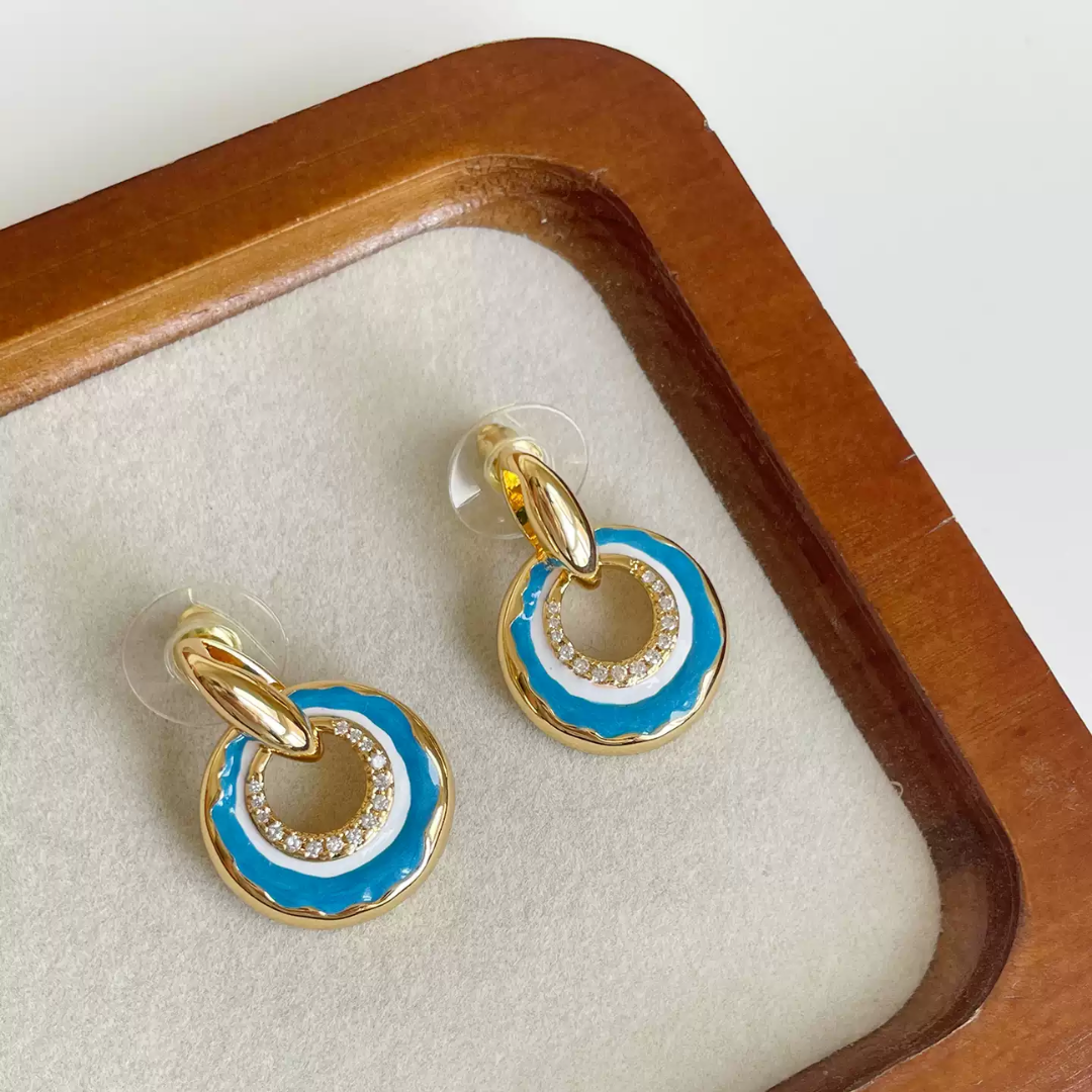 Enamel Circle Lab Grown Diamond Titanium Steel Earrings