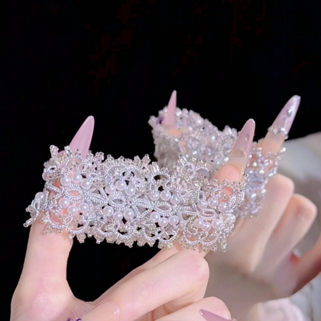 White Pearl Handwoven Tatting Lace Adjustable Bracelet