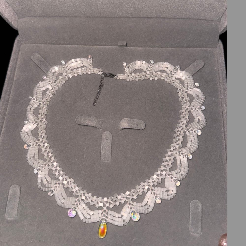 Handwoven White Opal Crystal Beaded Lace Necklace / Bracelet
