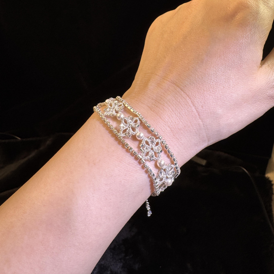 French Frivolite Pearl Zircon Lace Handwoven Bracelet