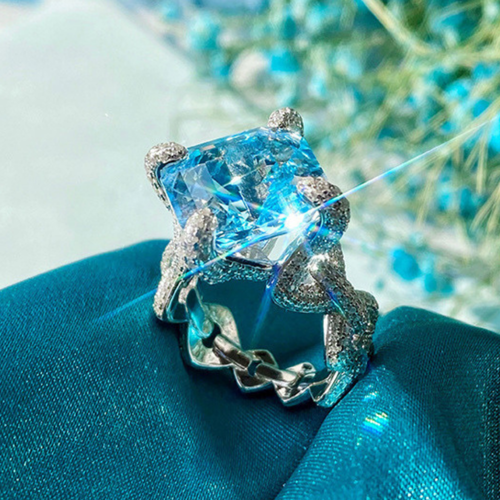 Aquamarine Dreamwave Adjustable Statement Ring