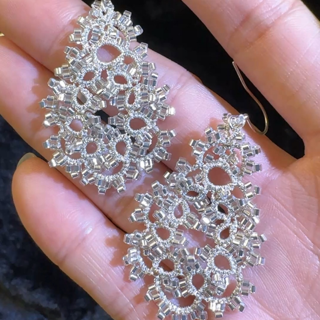 French Frivolite Lace Handwoven Beaded Earrings