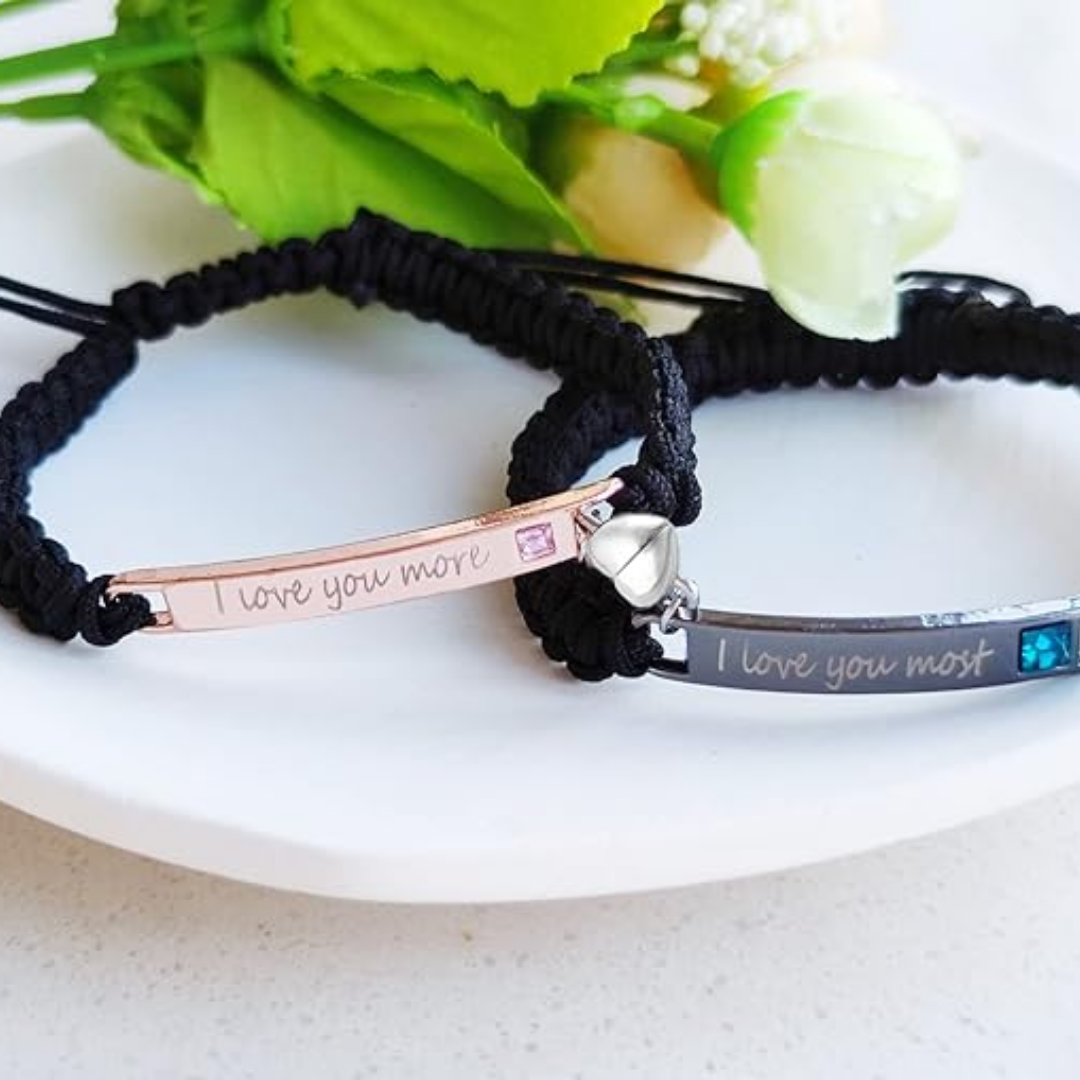 Couple Relationship Engraved Adjustable Braided Cord Bracelet