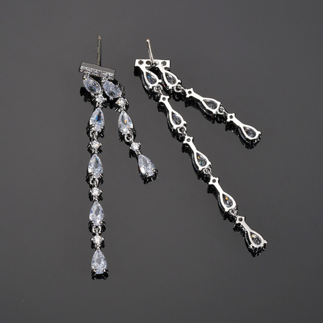 Green Teardrop Cubic Zirconia Dangle Elegant Statement Earrings