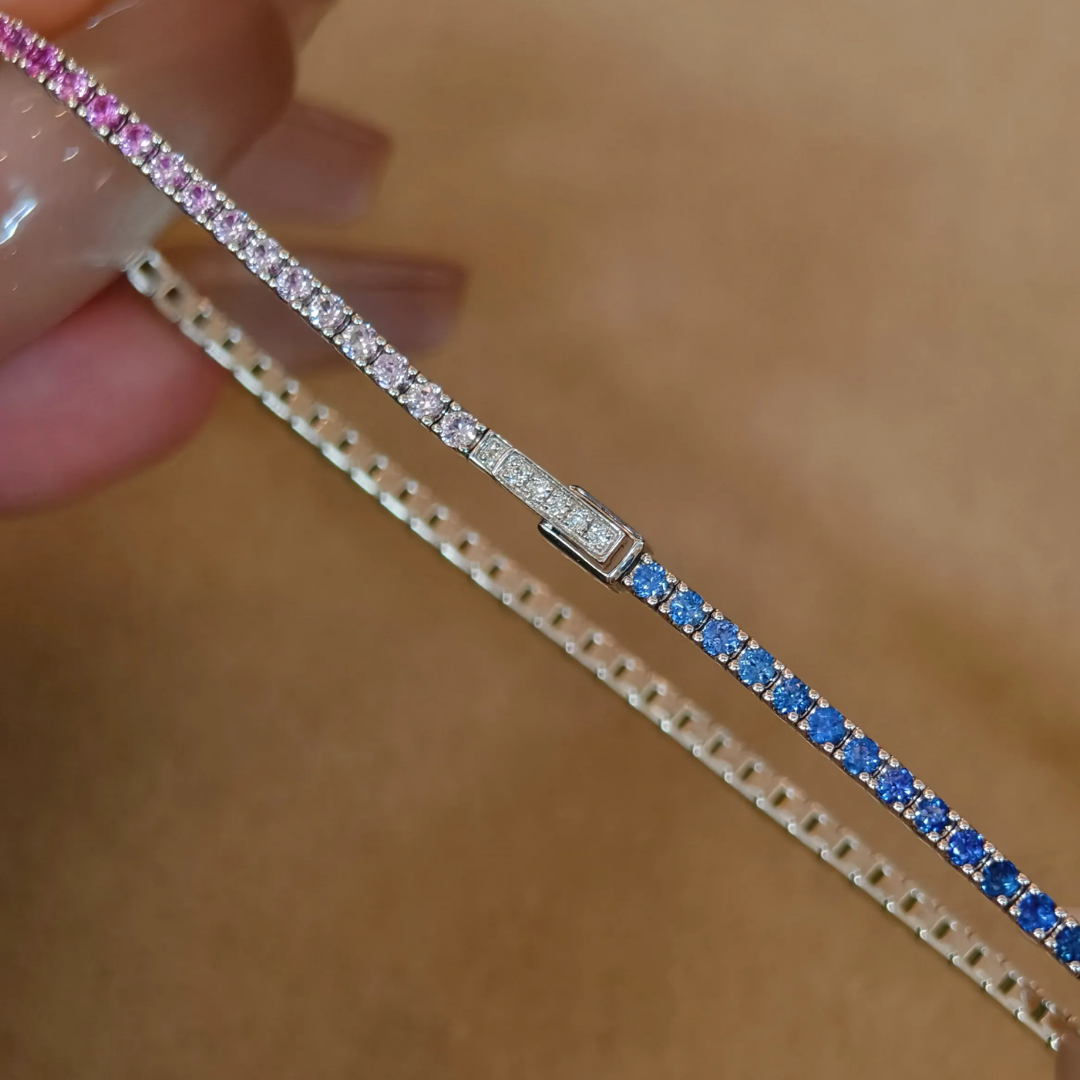 Lab Grown Diamond Blue Sapphire Gradient Rainbow Bracelet