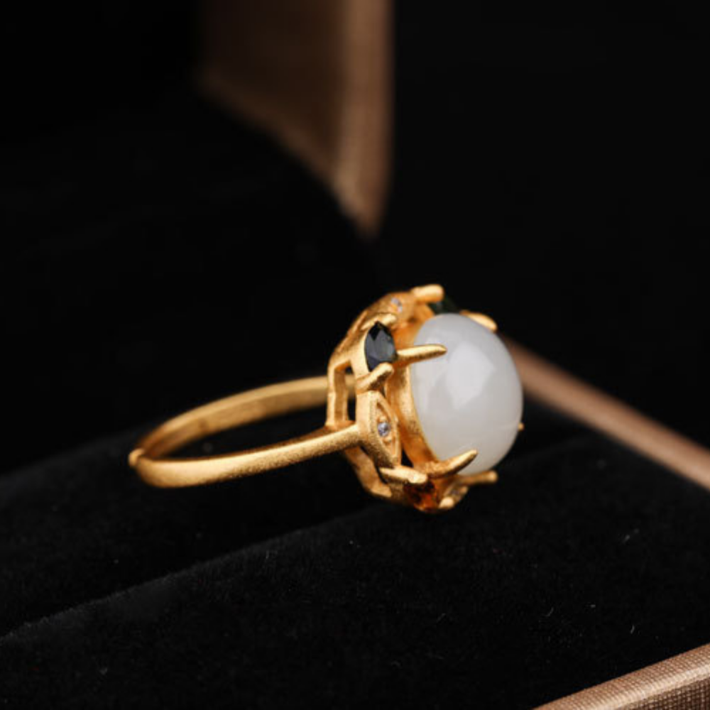 Hetian Jade Silver Prosperity Harmony Ring