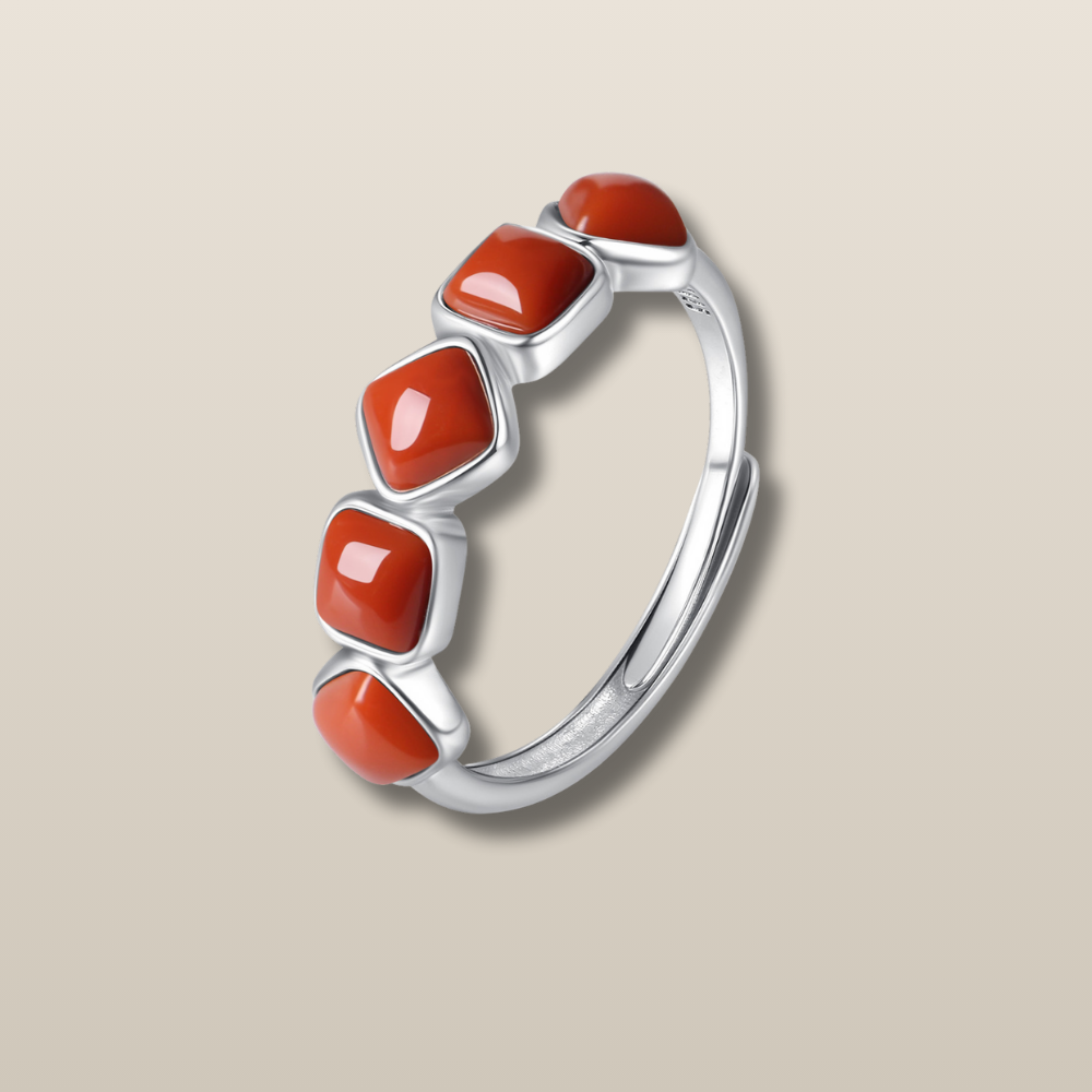 Red Agate Silver Healing Protection Ring