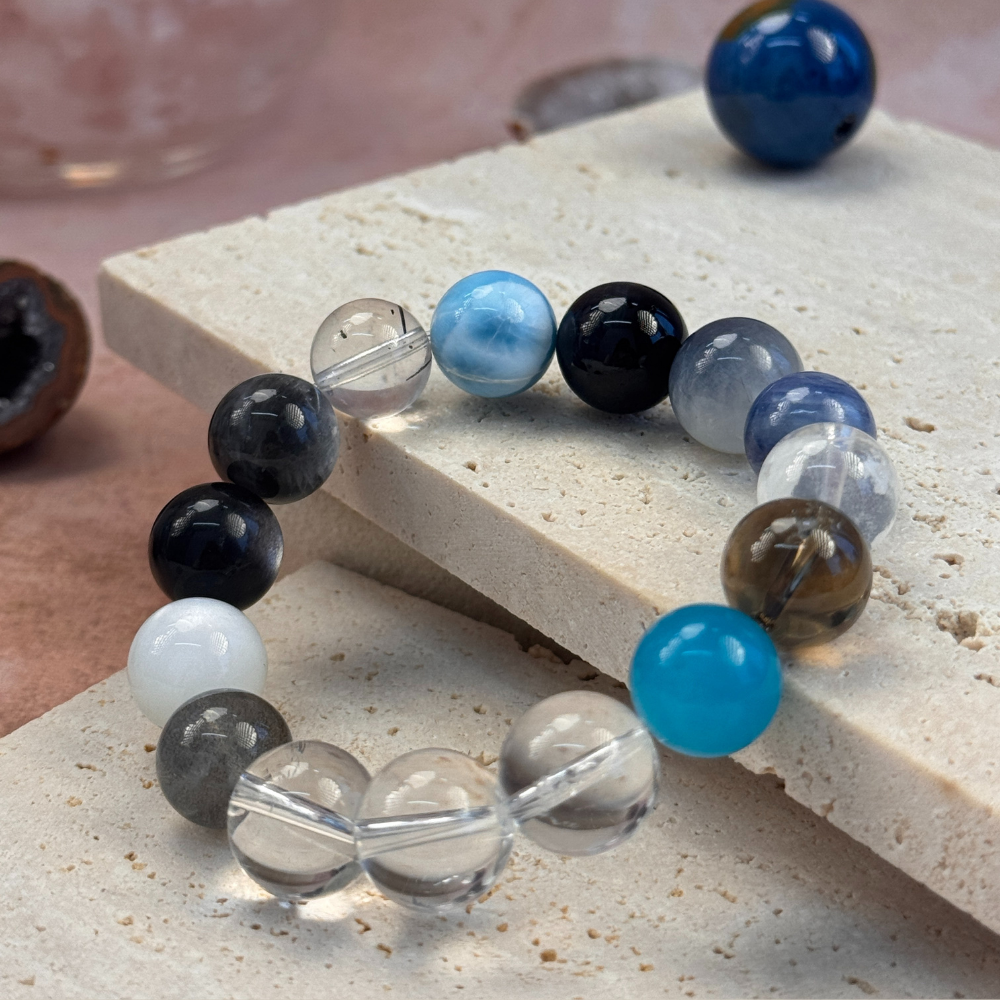 Blue Apatite Kyanite Obsidian Balance Bracelet