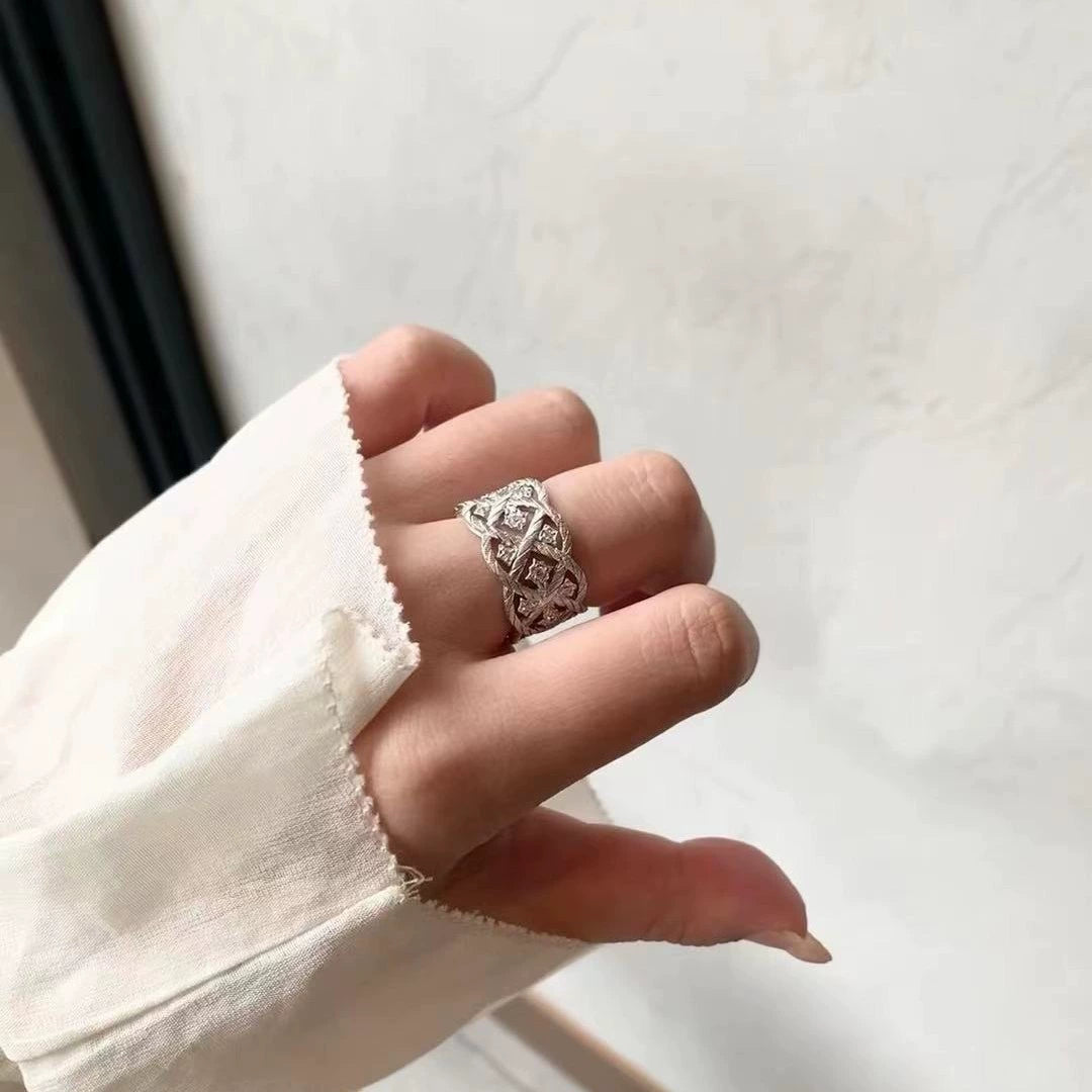 Vintage Woven Hollow Crystal Openwork Band Ring