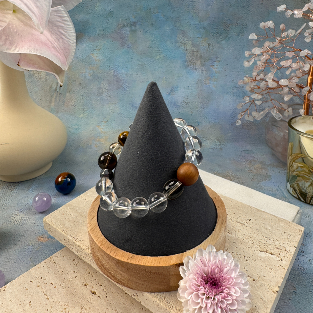 Clear Quartz Amethyst Sandalwood Protection Bracelet