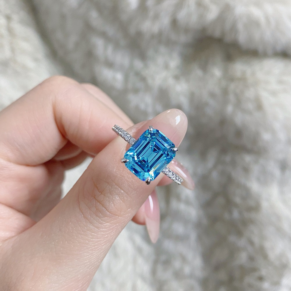 Aquamarine Radiant Emerald-Cut Healing Ring