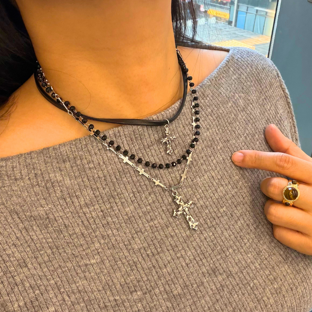 Metal Radiance Layered Cross Necklace