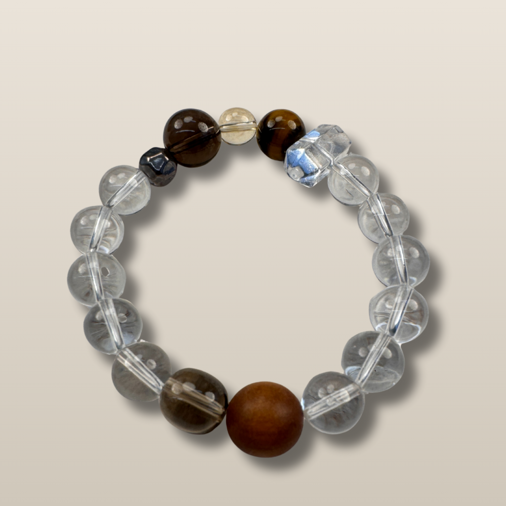 Clear Quartz Amethyst Sandalwood Protection Bracelet