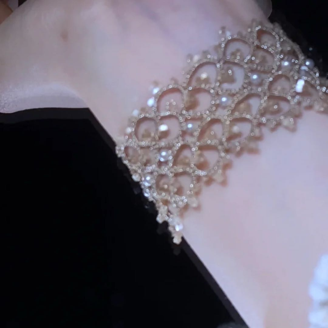 Handwoven Moonstone Lace Vintage French Beaded Bracelet