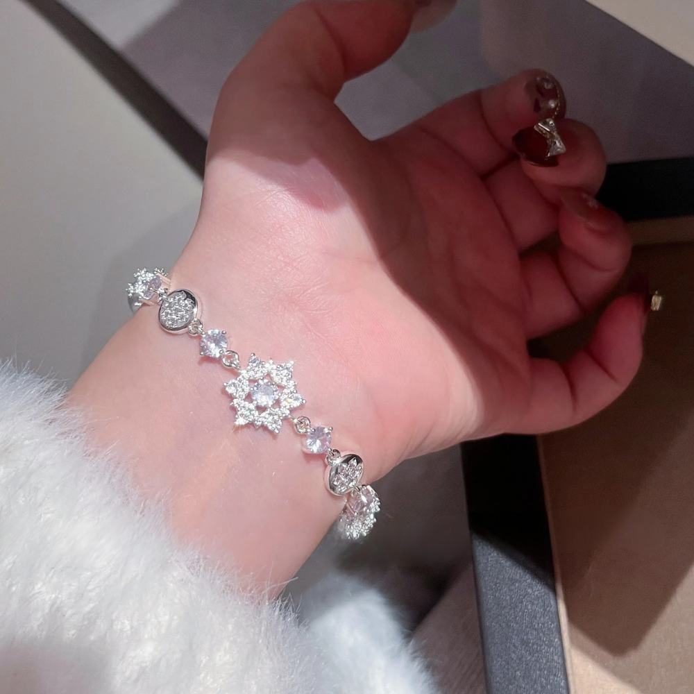 Crystal Snowflake and Pearl Bracelet