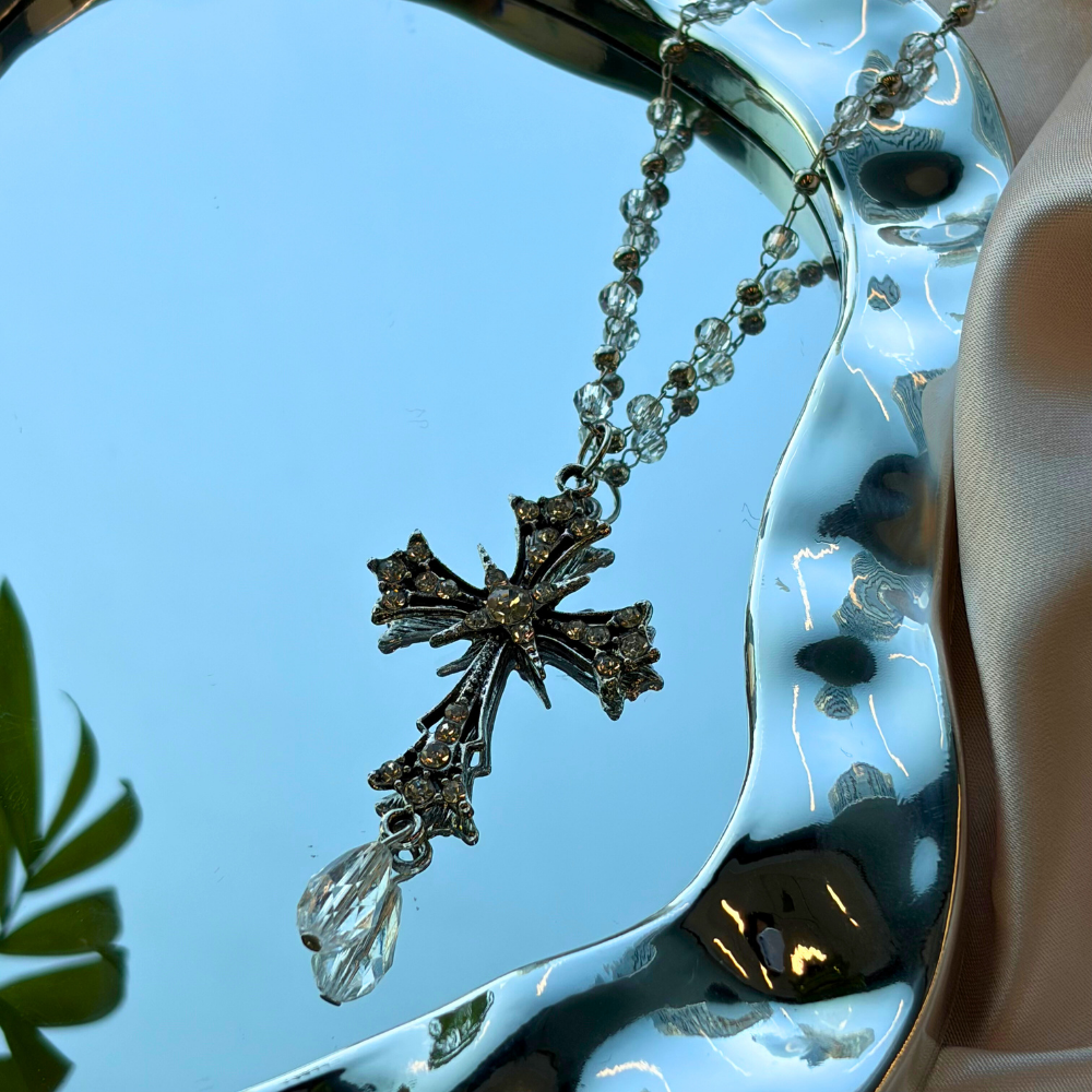 Layered Metal Cross Pendant Vintage Style Necklace