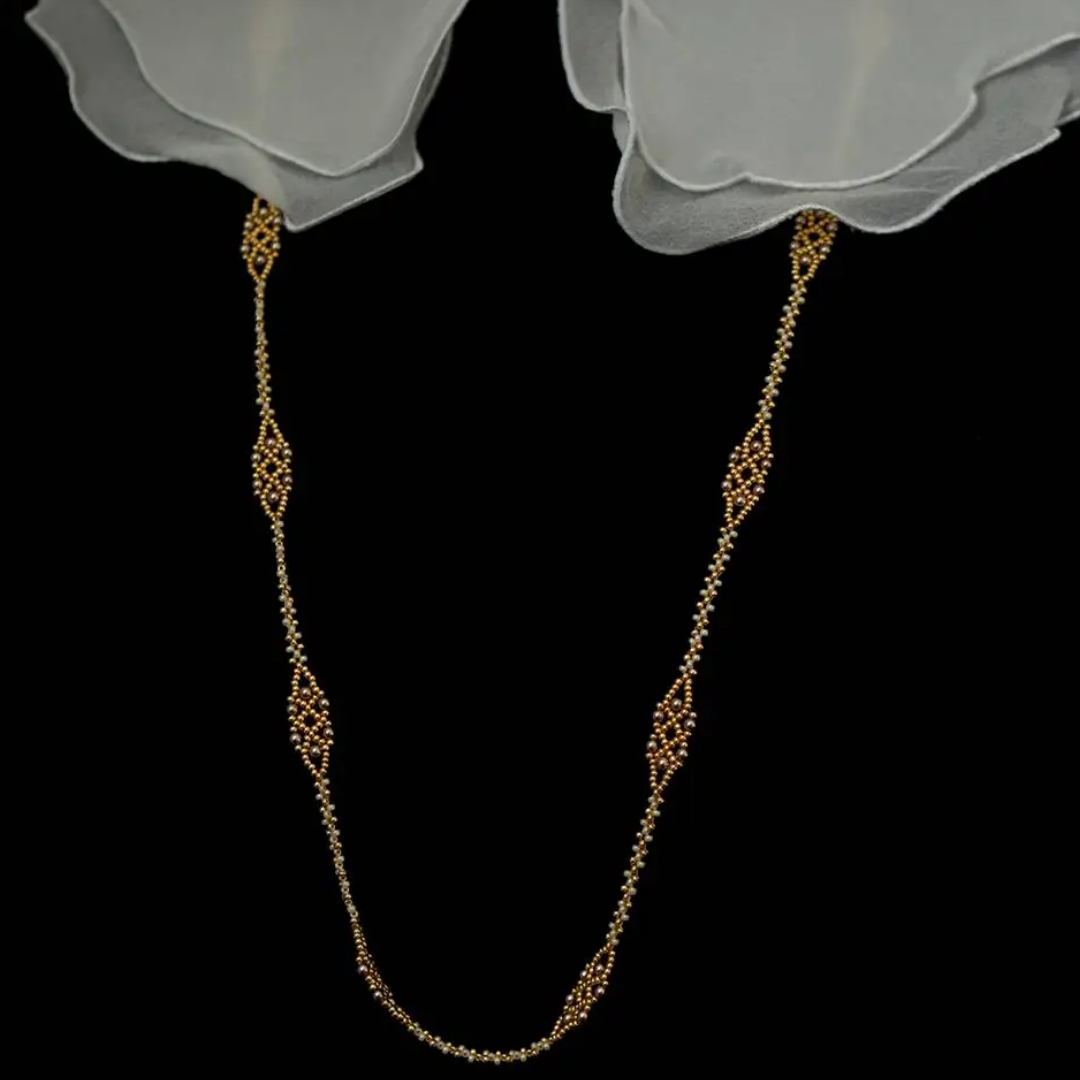 Handwoven  Champagne Gold Beaded Lace Pearl Bracelet / Necklace / Ring