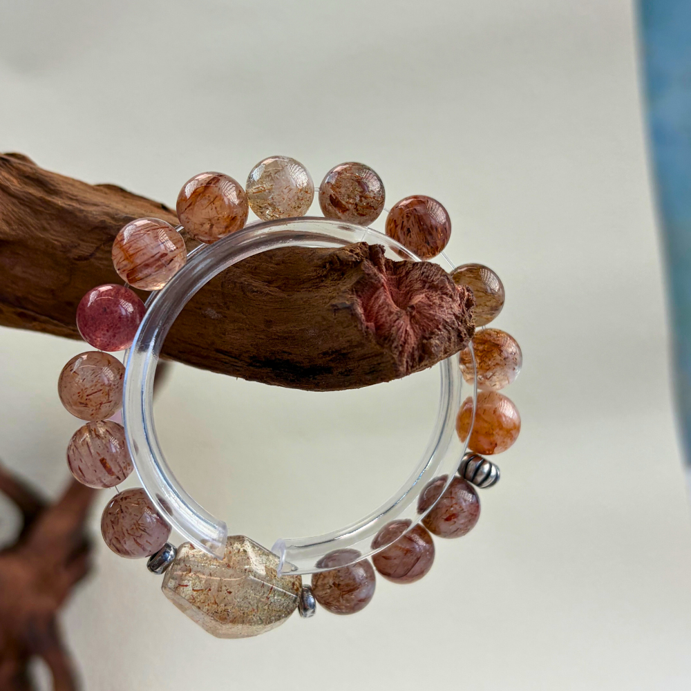 Golden Rutilated Quartz Silver Abundance Confidence Energy Crystal Bracelet