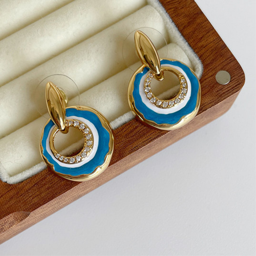 Enamel Circle Lab Grown Diamond Titanium Steel Earrings