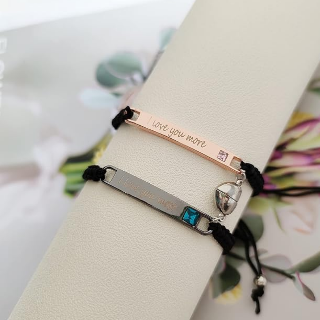 Couple Relationship Engraved Adjustable Braided Cord Bracelet