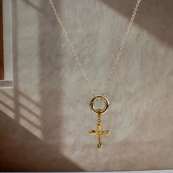 Handcrafted Gold Cross Necklace, Vintage Minimalist Pendant Layering Jewelry, Aesthetic Gothic Choker Gift for Her Men