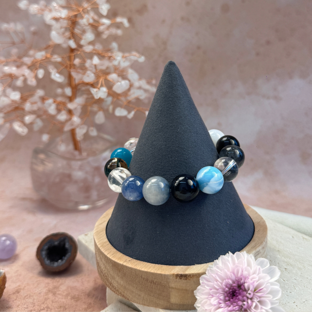 Blue Apatite Kyanite Obsidian Balance Bracelet