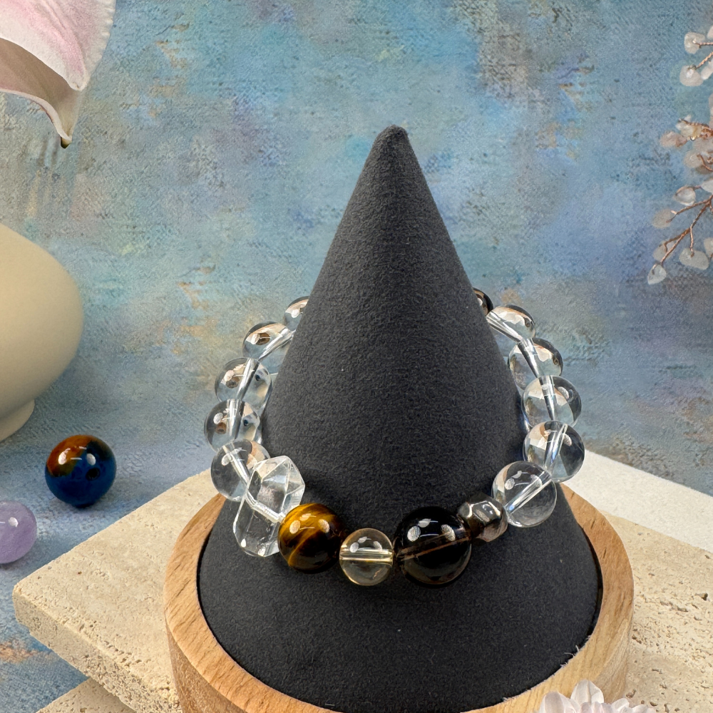 Clear Quartz Amethyst Sandalwood Protection Bracelet
